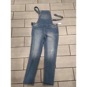 NWT Bongo Women's Denim Overalls Blue Distressed Straight Leg Size 10